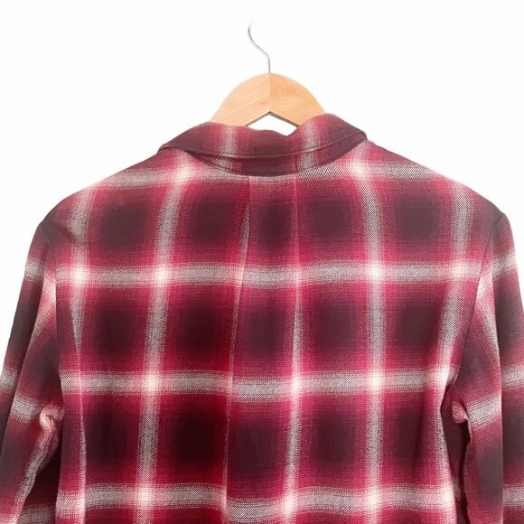 Anthropologie Cloth & Stone Cranberry Plaid Flannel Button Front Blouse Size XS - Picture 6 of 14